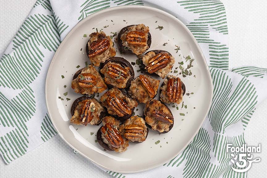 Maika`i Glazed Pecan Stuffed Mushrooms